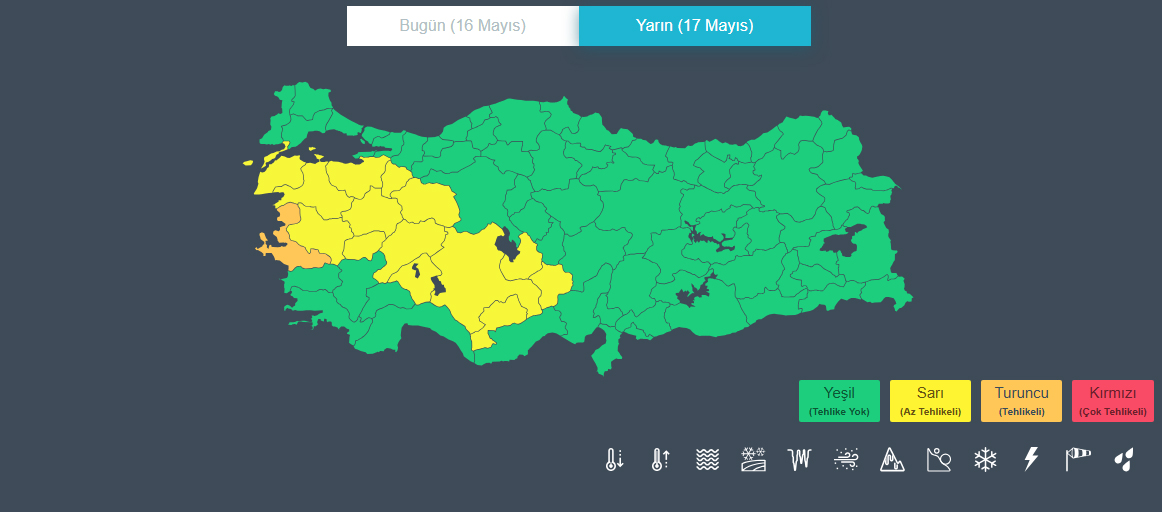 Konya  ve  İlçelerine  Sarı Uyarı