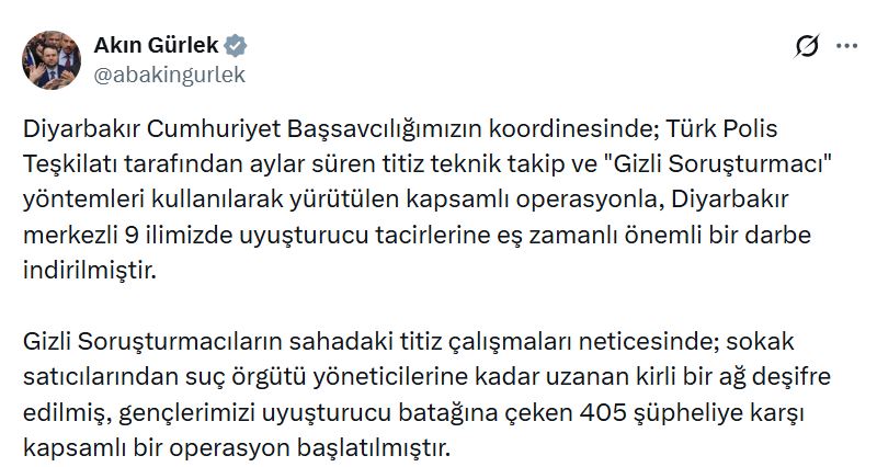Bakan Gürlek: Konya Dahil  23 ilimizde uyuşturucu tacirlerine önemli bir darbe indirilmiştir