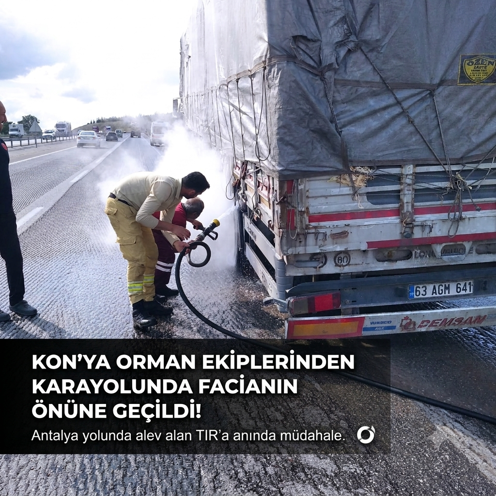 Konya Orman Ekiplerinden Karayolunda Hayati Müdahale: Seyir Halindeki TIR’ı Yanmaktan Kurtardılar!