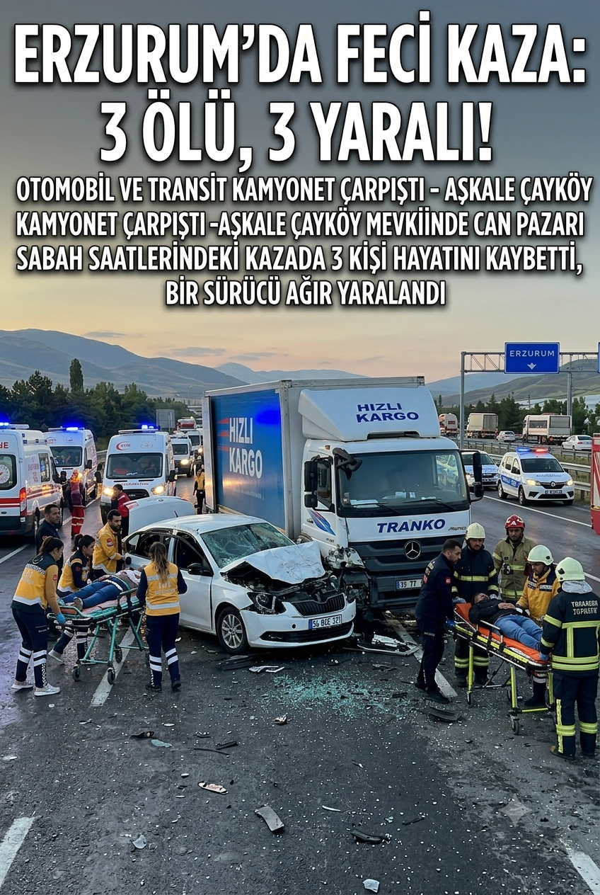 Erzurum'da Katliam Gibi Kaza: 3 Ölü, 3 Yaralı!