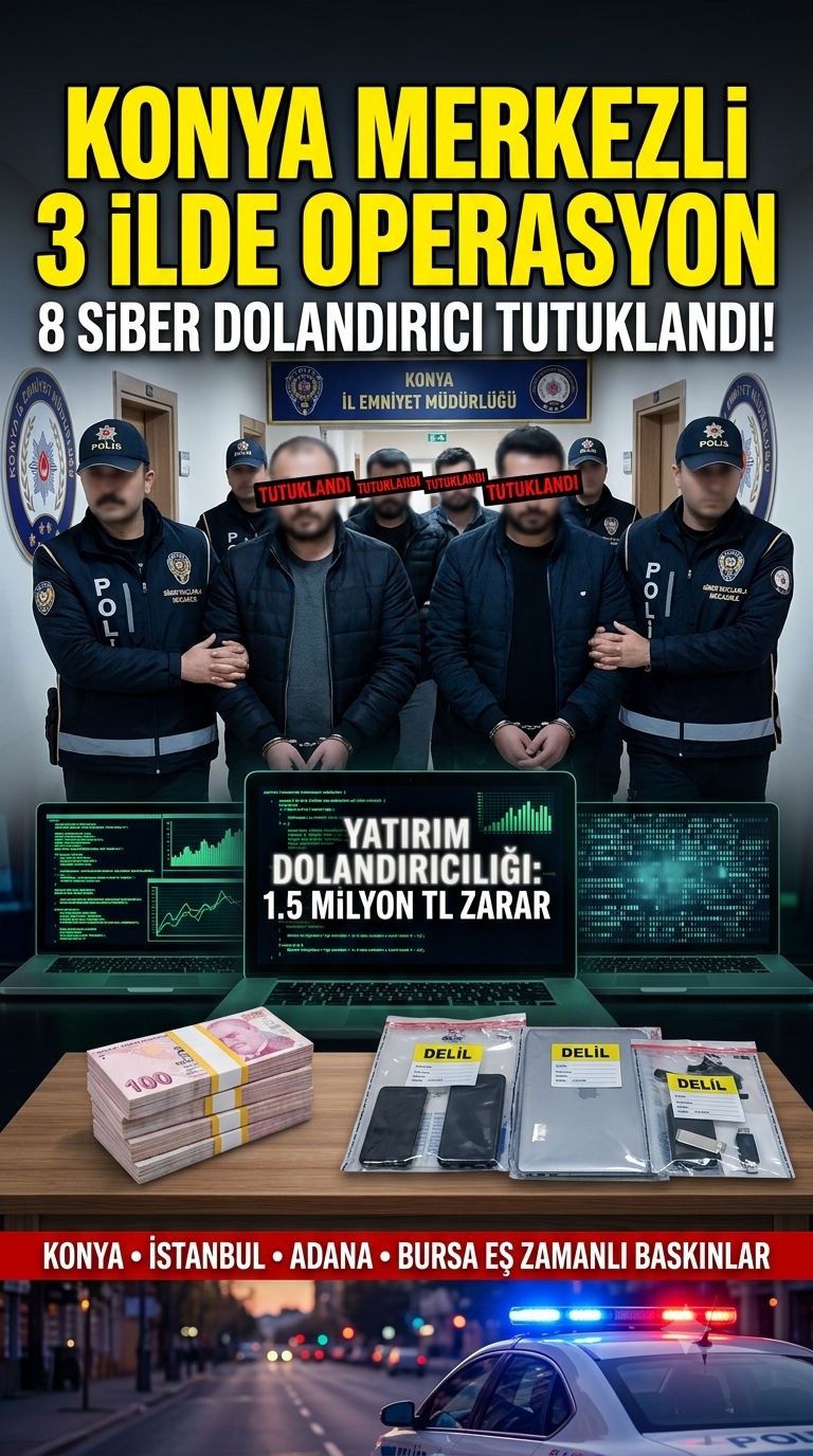 Konya Merkezli 3 İlde Siber Dolandırıcılık Operasyonu: 8 Tutuklama!