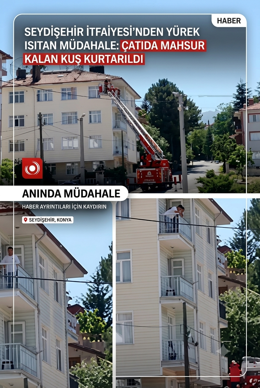 Seydişehir İtfaiyesi'nden Yürek Isıtan Müdahale: Çatıda Mahsur Kalan Kuş Kurtarıldı