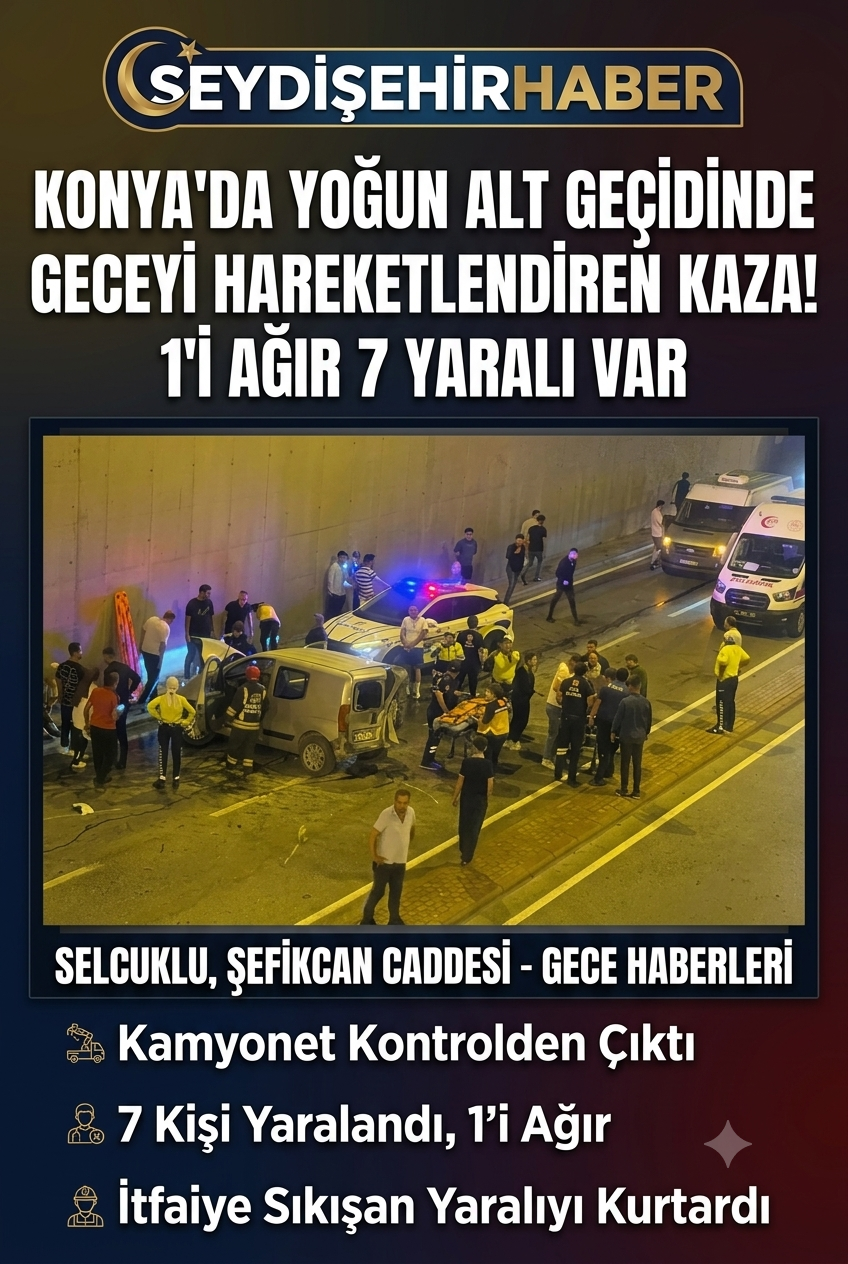 Konya'da Feci Kaza: Karşı Şeride Geçen Kamyonet Dehşet Saçtı! 1'i Ağır 7 Yaralı