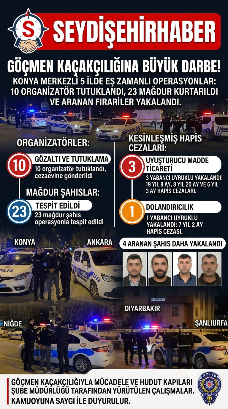 Konya Merkezli 5 İlde Dev Göçmen Kaçakçılığı Operasyonu: 10 Tutuklama!