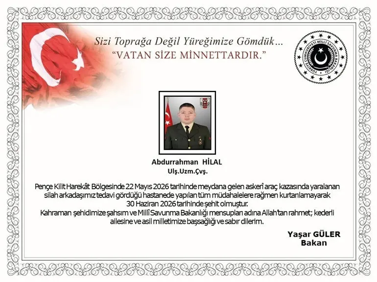 MSB Duyurdu: Bir Askerimiz Şehit Oldu