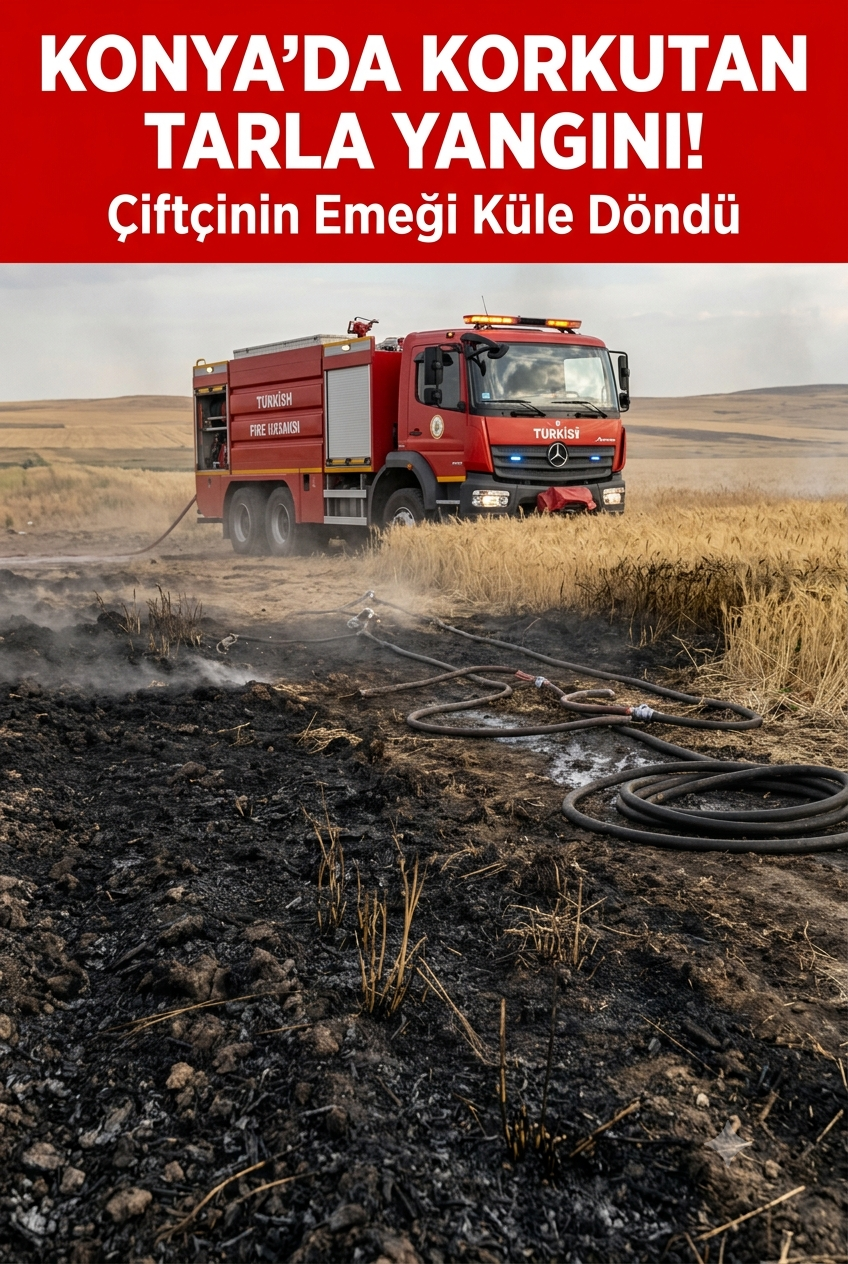 Konya'da Korkutan Tarla Yangını: Çiftçinin Emeği Küle Döndü
