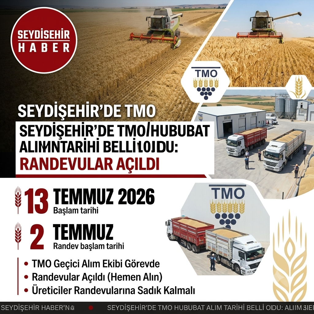 SEYDİŞEHİR’DE TMO HUBUBAT ALIM TARİHİ BELLİ OLDU: RANDEVULAR AÇILDI