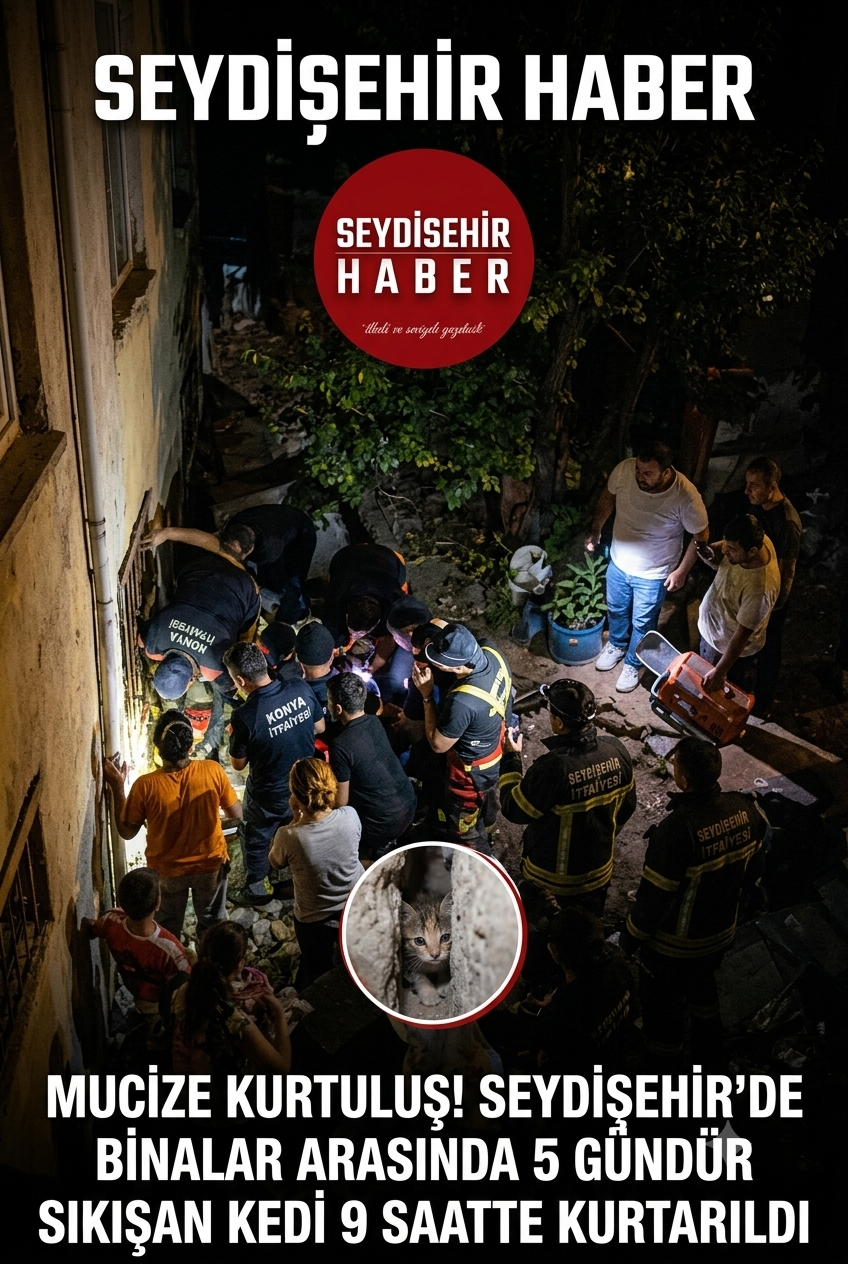 Seydişehir'de Mucize Kurtuluş: İki Binanın Arasında Sıkışan Yavru Kedi 9 Saatte Kurtarıldı!
