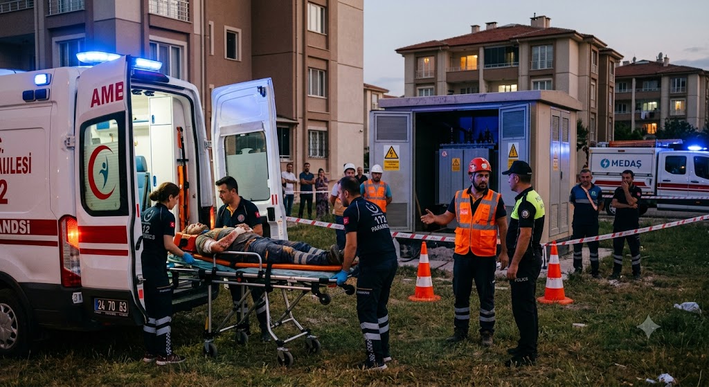 Konya’da elektrik trafosunda bakım yaparken akıma kapılan MEDAŞ işçisi yaralandı.