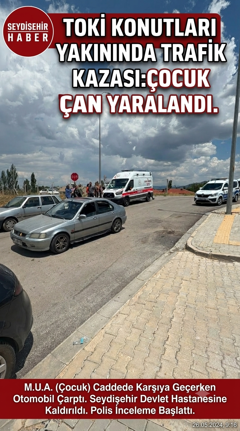 Seydişehir’de meydana gelen trafik kazasında, yolun karşısına geçmeye çalışan bir çocuk yaralandı.