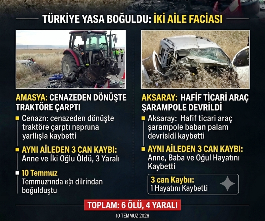 Türkiye’yi Yasan Boğan İki Kaza: Amasya ve Aksaray’da Aynı Ailelerden 6 Kişi Hayatını Kaybetti