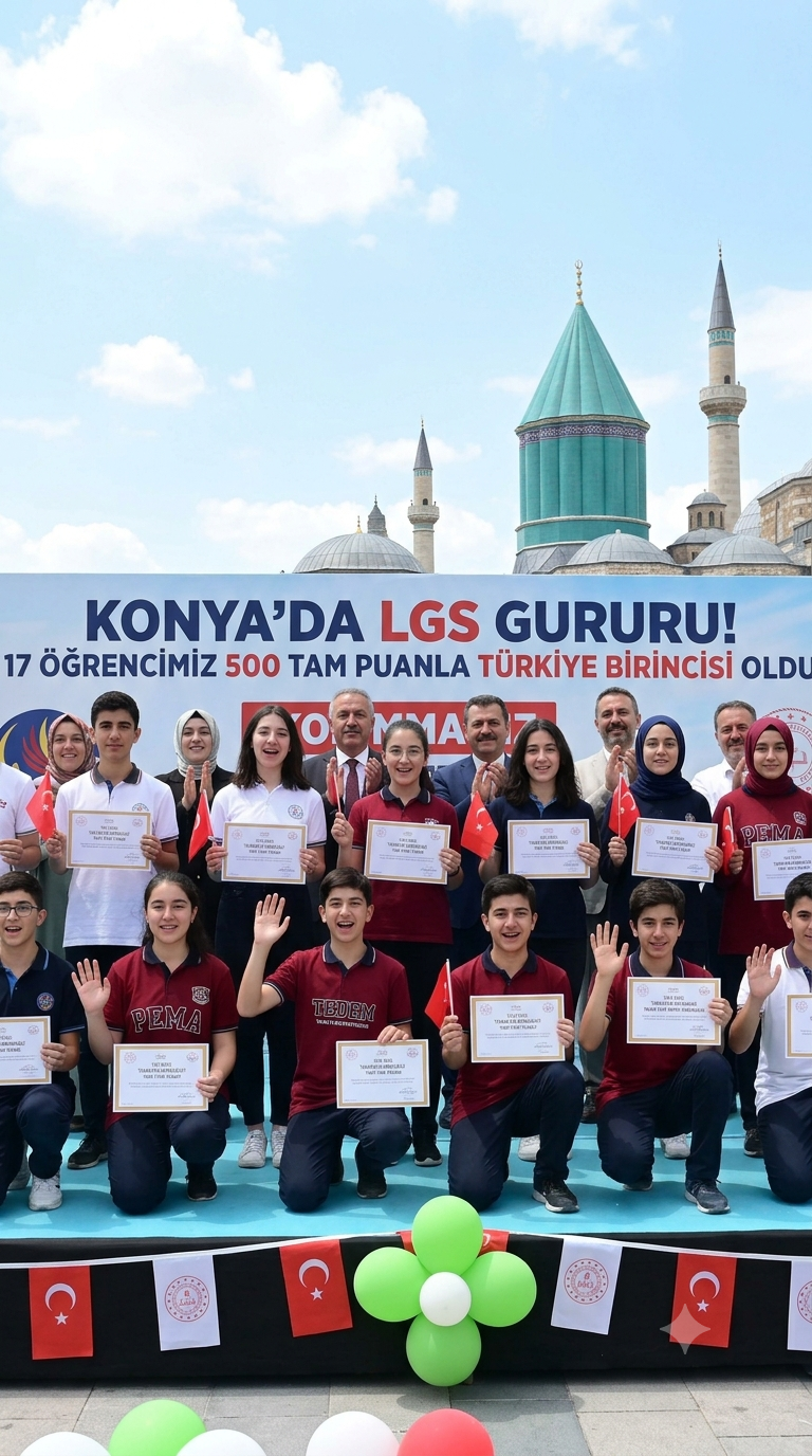 Konya'da LGS Gururu! 17 Öğrenci 500 Tam Puanla Türkiye Birincisi Oldu