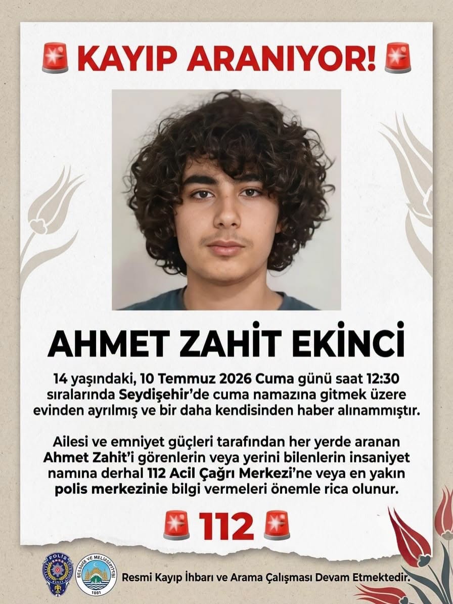 SEYDİŞEHİRDE 14 YAŞINDAKİ  AHMET  ZAHİT EKİN  ARANIYOR