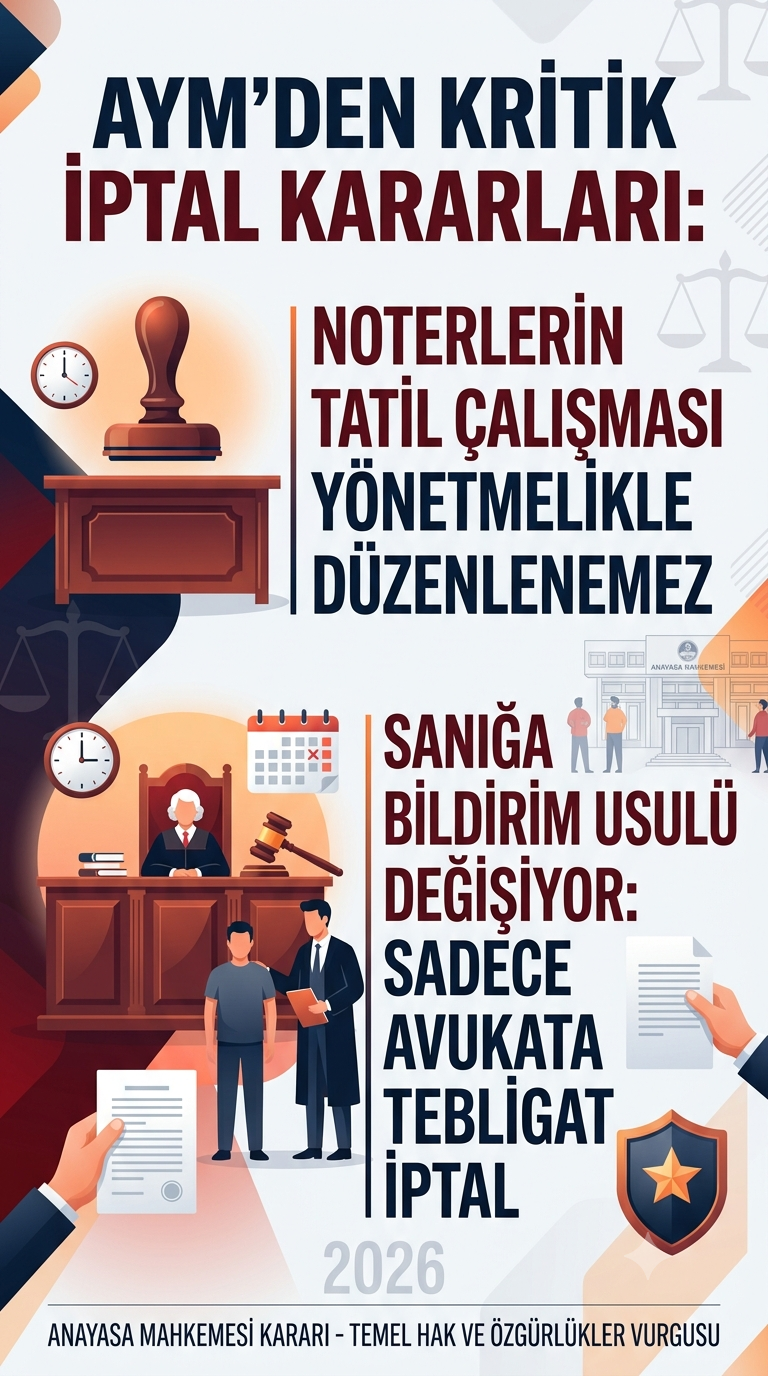 AYM'den İki Kritik İptal Kararı: Noterlerin Tatil Mesaisi ve Sanık Bildirim Usulü Değişiyor