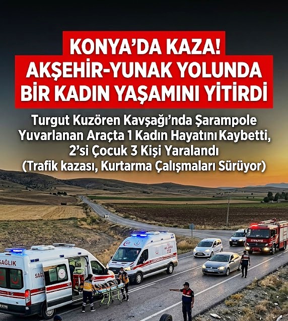 Konya'da feci kaza: Hafif ticari araç şarampole yuvarlandı, 1 ölü, 3 yaralı