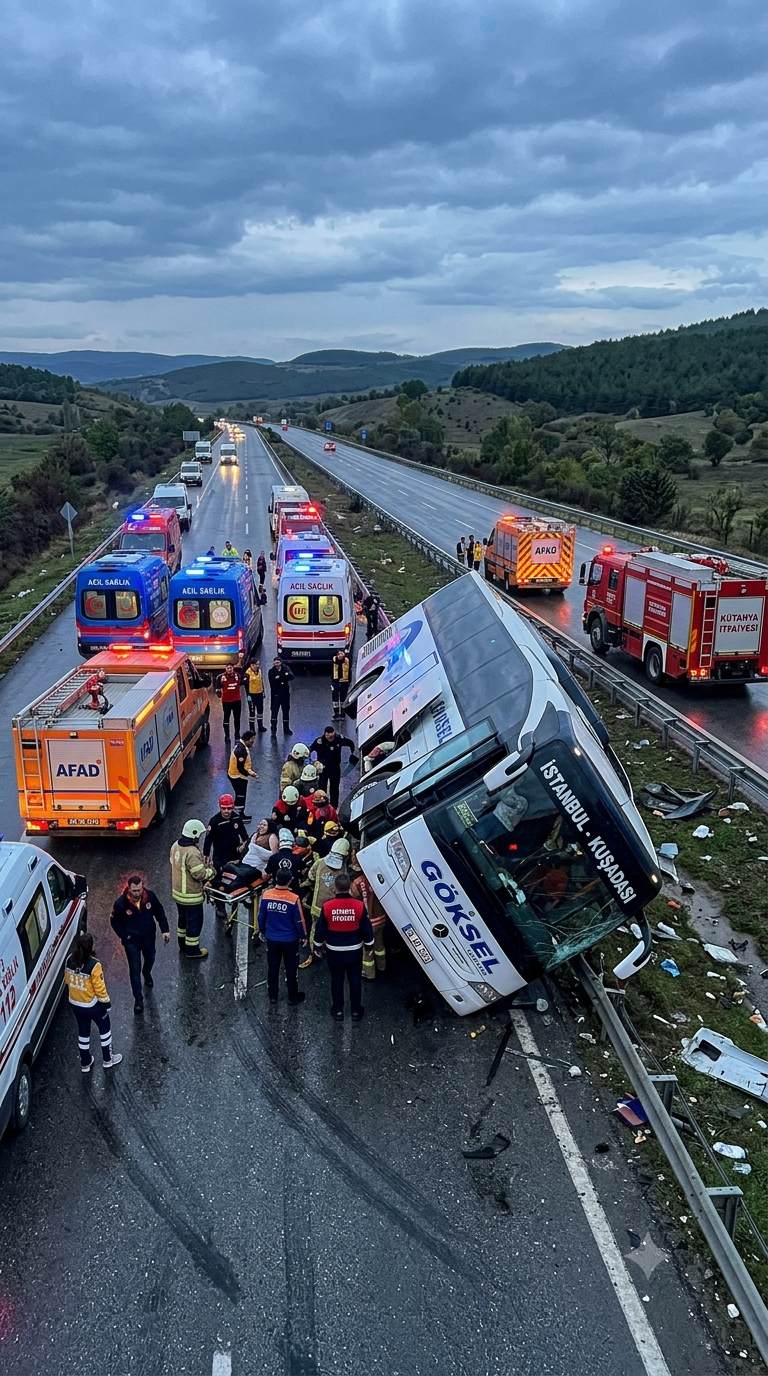 Kütahya'da Yolcu Otobüsü Devrildi: 31 Yaralı