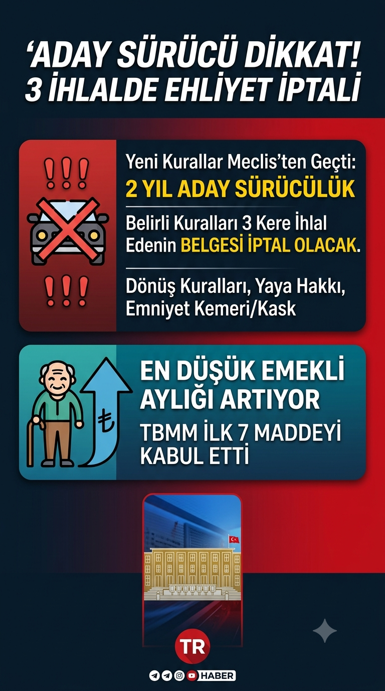 Meclis'ten Yeni Kararlar: En Düşük Emekli Aylığı ve Ehliyet Kuralları Değişiyor!