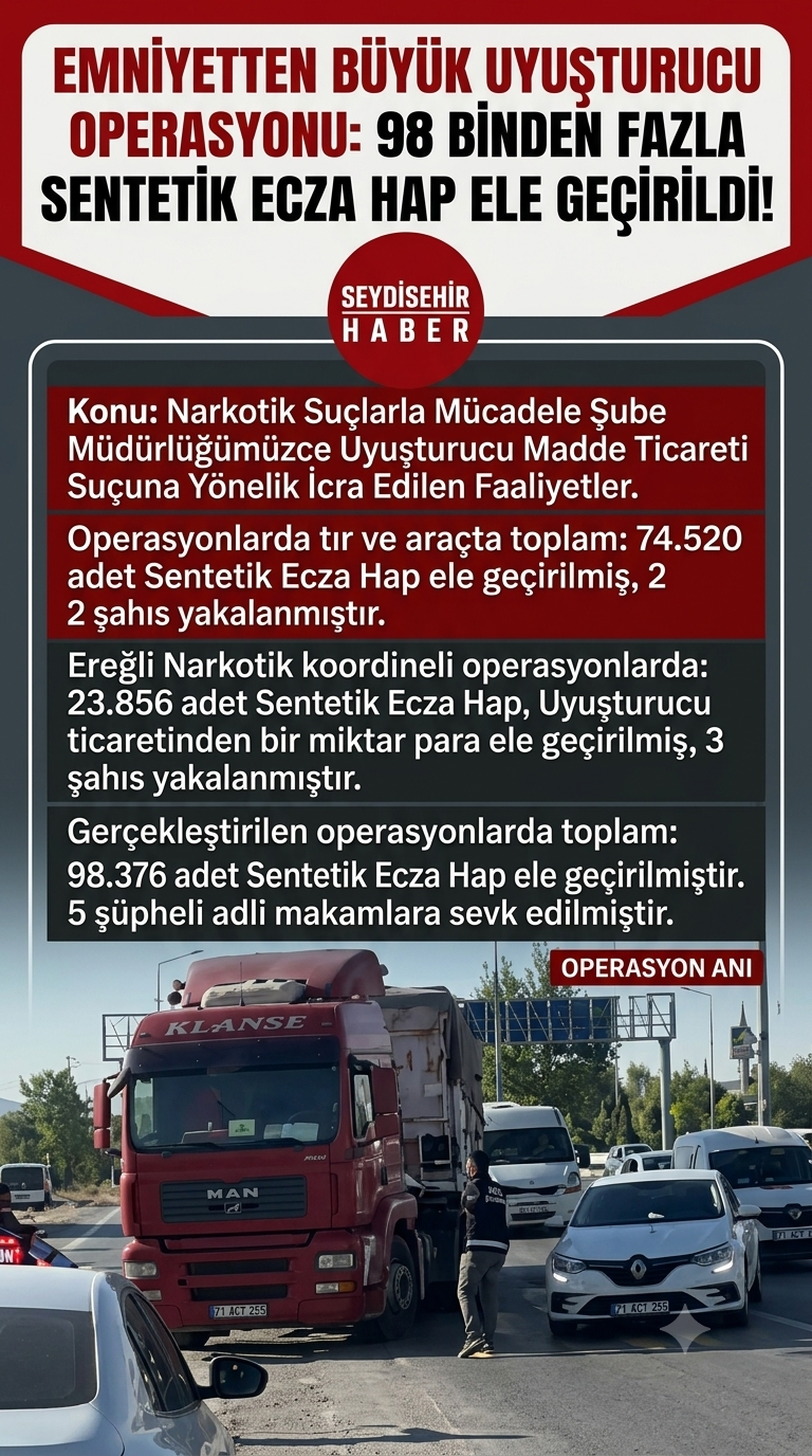 Emniyetten Büyük Uyuşturucu Operasyonu: 98 Binden Fazla Sentetik Ecza Ele Geçirildi!