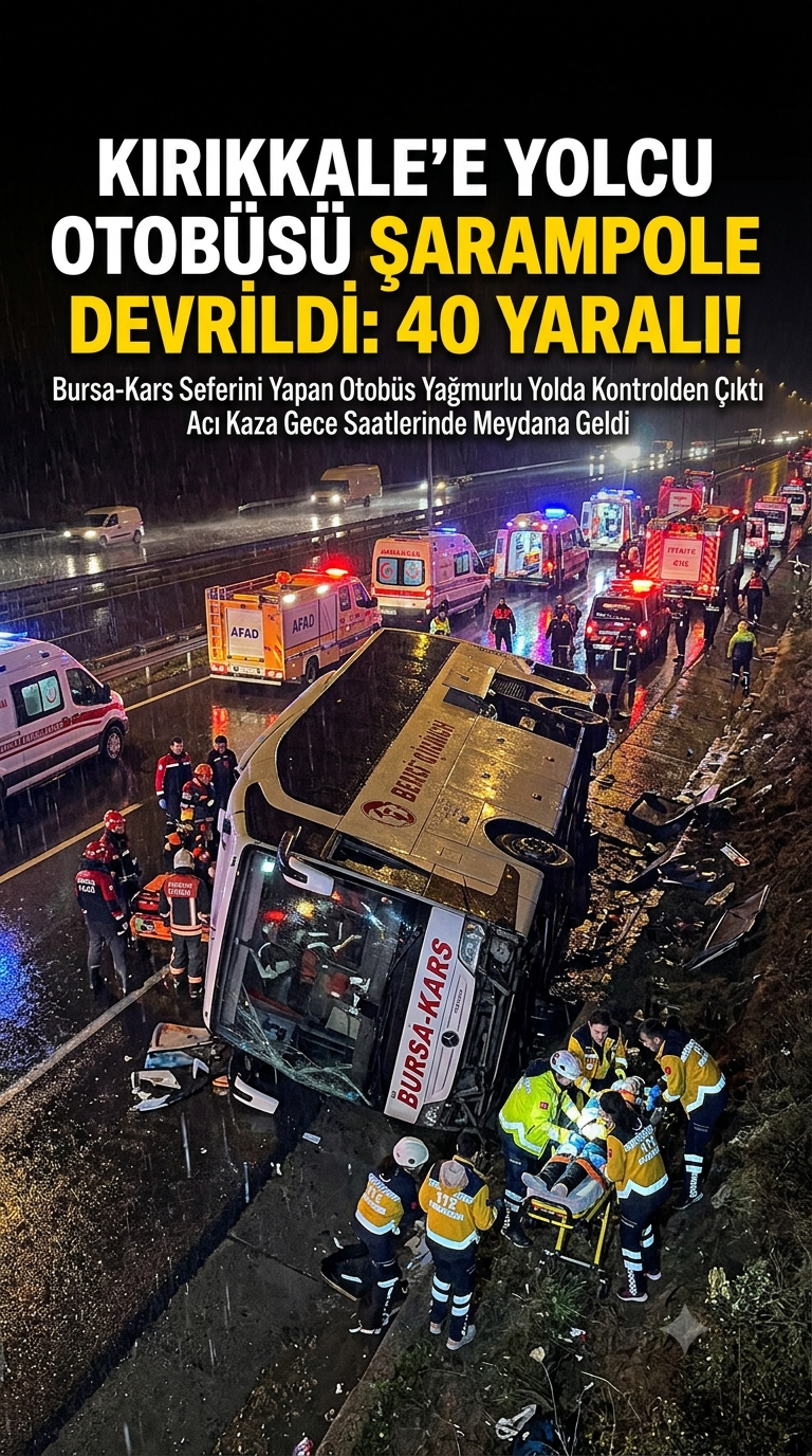 Kırıkkale'de Yolcu Otobüsü Şarampole Devrildi: 40 Yaralı