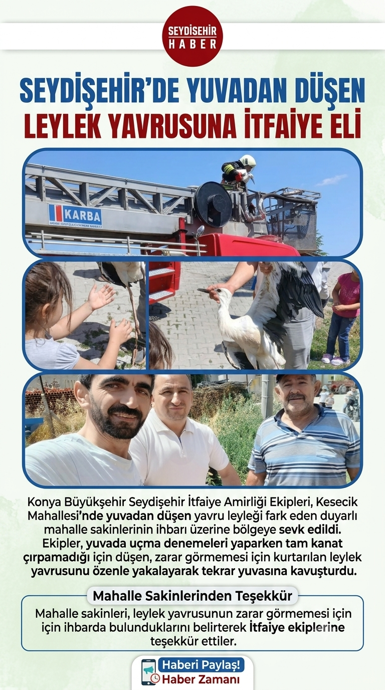 Seydişehir’de Yuvadan Düşen Yavru Leyleğe İtfaiye Eli