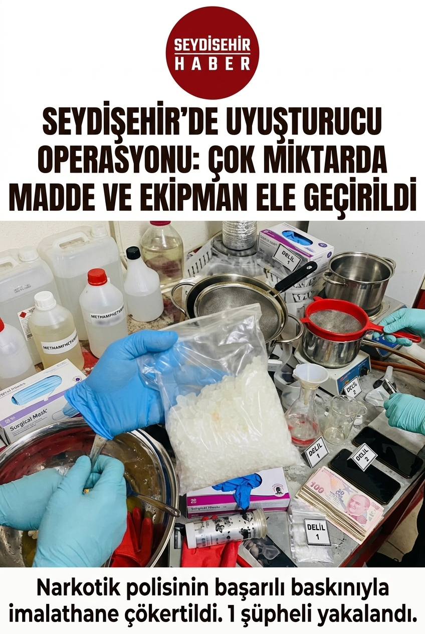 Konya'da Uyuşturucu İmalathanesine Baskın: 9 Kilo 217 Gram Metamfetamin Ele Geçirildi