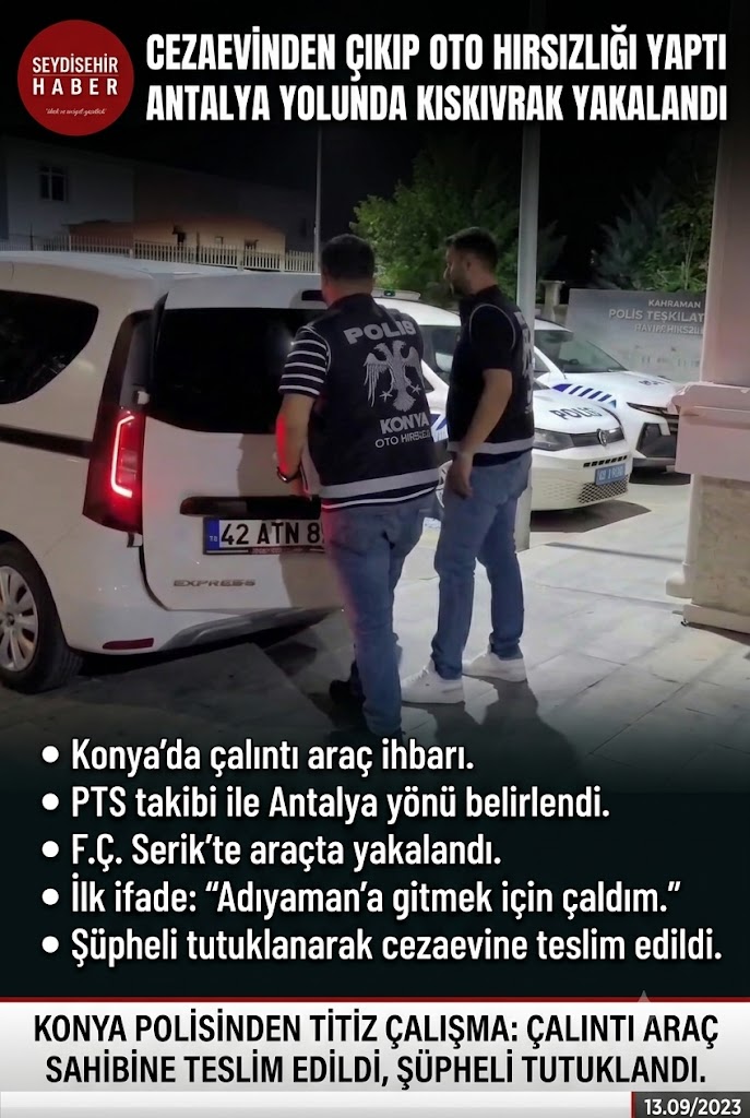 Konya'da Çaldığı Otomobille Antalya'ya Kaçan Şüpheli Serik’te Yakalandı: "Adıyaman’a Gitmek İçin Çaldım"