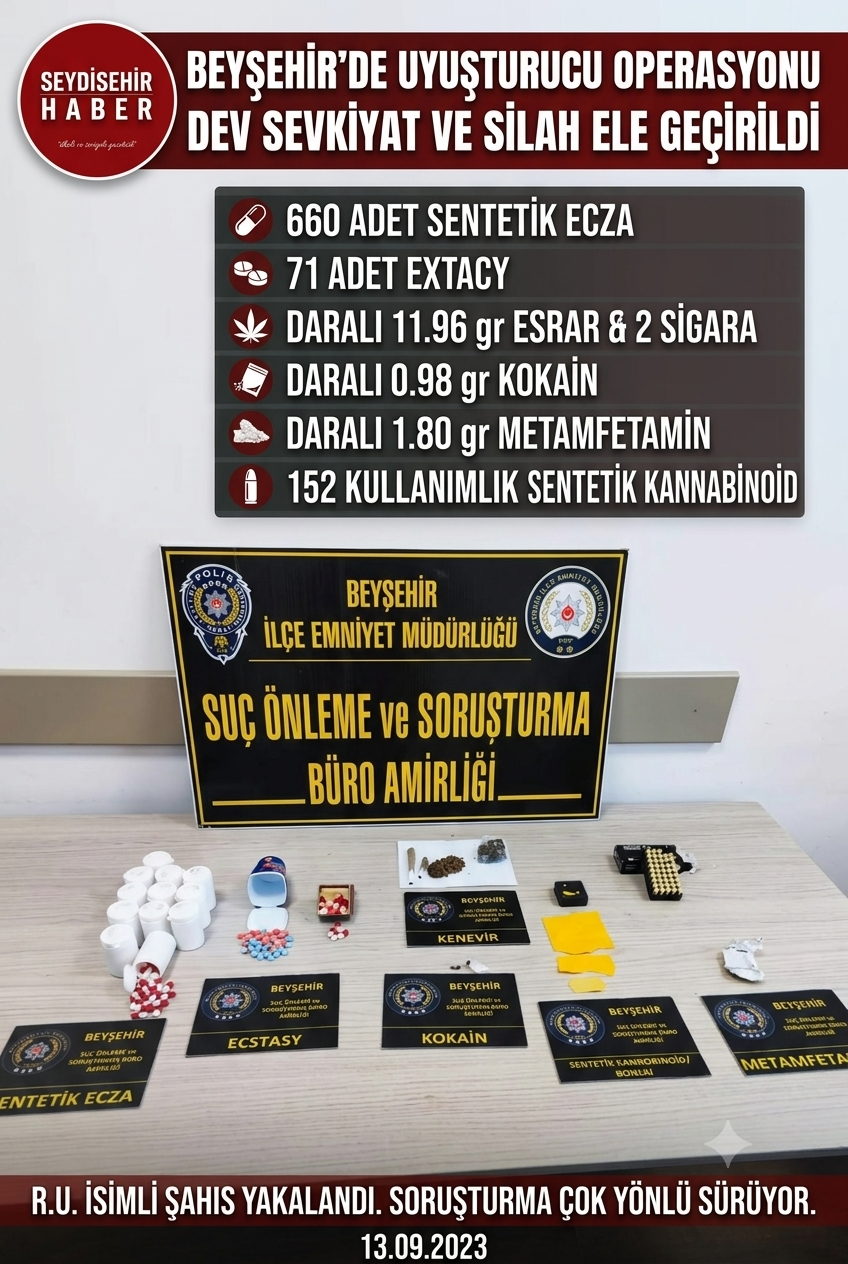 Beyşehir’de Dev Uyuşturucu Operasyonu: İkametten Çok Sayıda Madde ve Mühimmat Çıktı!