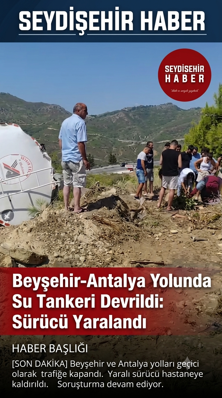 Beyşehir-Antalya Yolunda Su Tankeri Devrildi: Sürücü Yaralandı