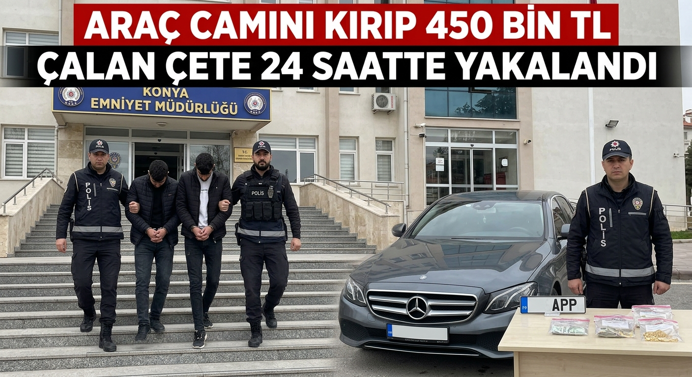 Konya’da Otomobil Camını Kırıp 450 Bin TL ve Altın Çalan Çete 24 Saat Dolmadan Yakalandı
