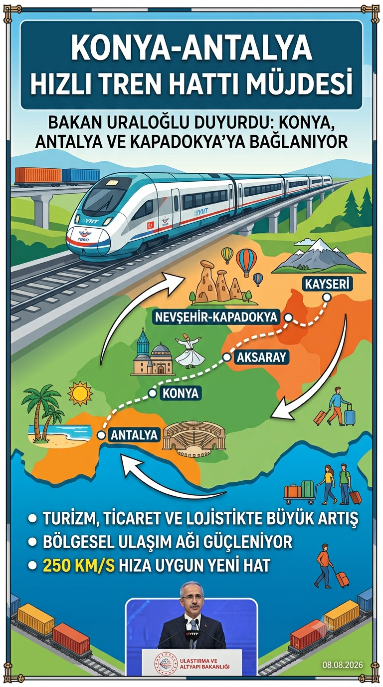 Konya-Antalya-Kapadokya YHT Projesi Geliyor: Dev Demiryolu Hattının Detayları Belli Oldu