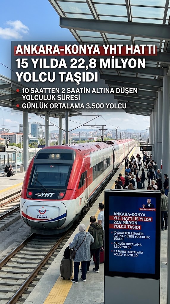 Ankara-Konya YHT Hattı 15 Yılda 22,8 Milyon Yolcu Taşıdı