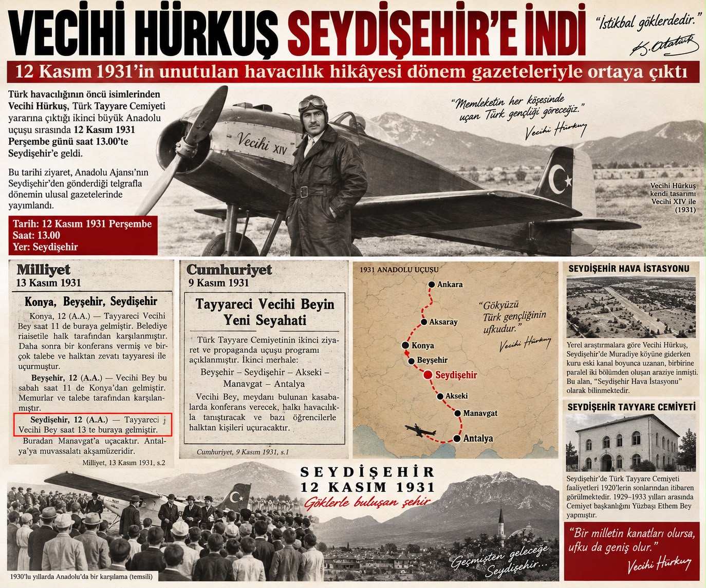 SEYDİSEHİR TARİHİ ;VECİHİ HÜRKUŞ’UN SEYDİŞEHİR’E GELDİĞİ TARİH ORTAYA ÇIKTI