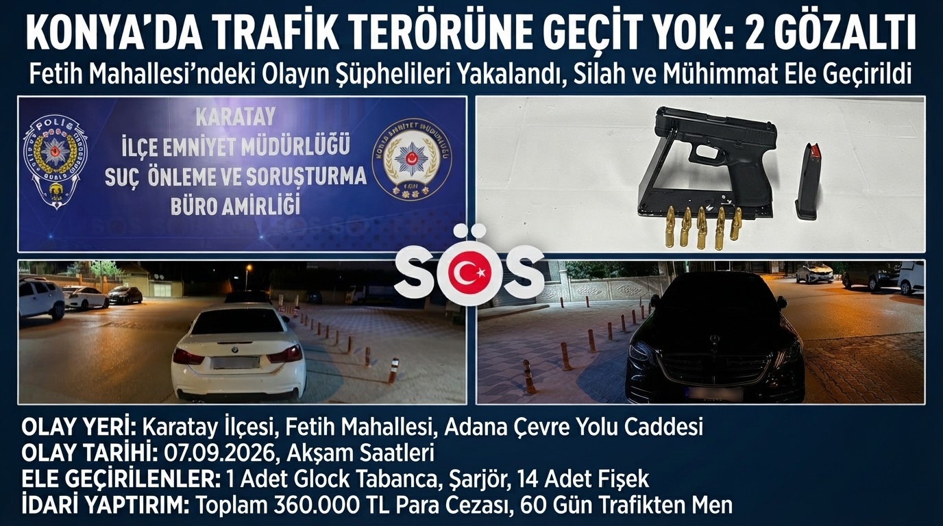 Konya'da Trafikte Israrlı Takip ve Silahlı Olay: 2 Gözaltı