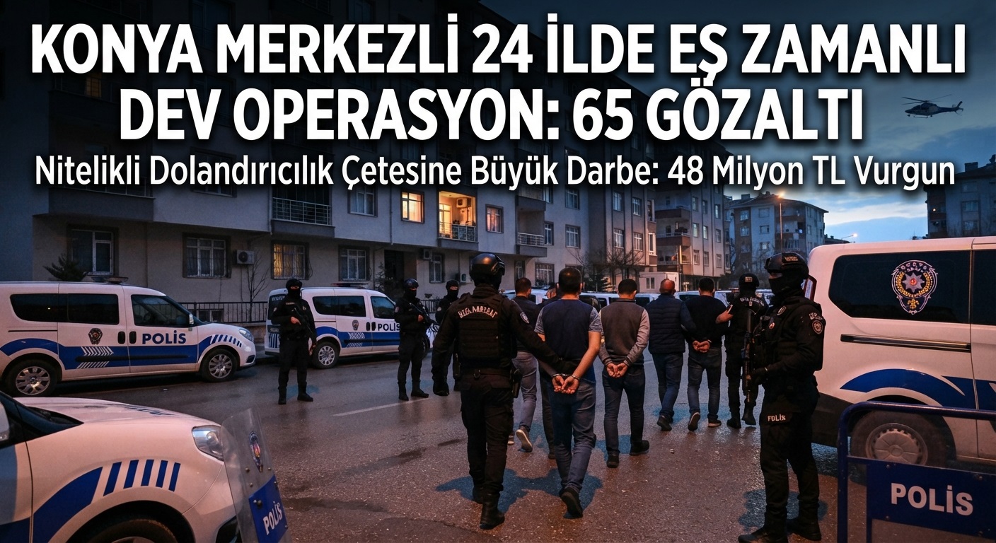 KONYA MERKEZLİ 24 İLDE DEV DOLANDIRICILIK OPERASYONU: 65 ŞÜPHELİ HAKKINDA GÖZALTI KARARI