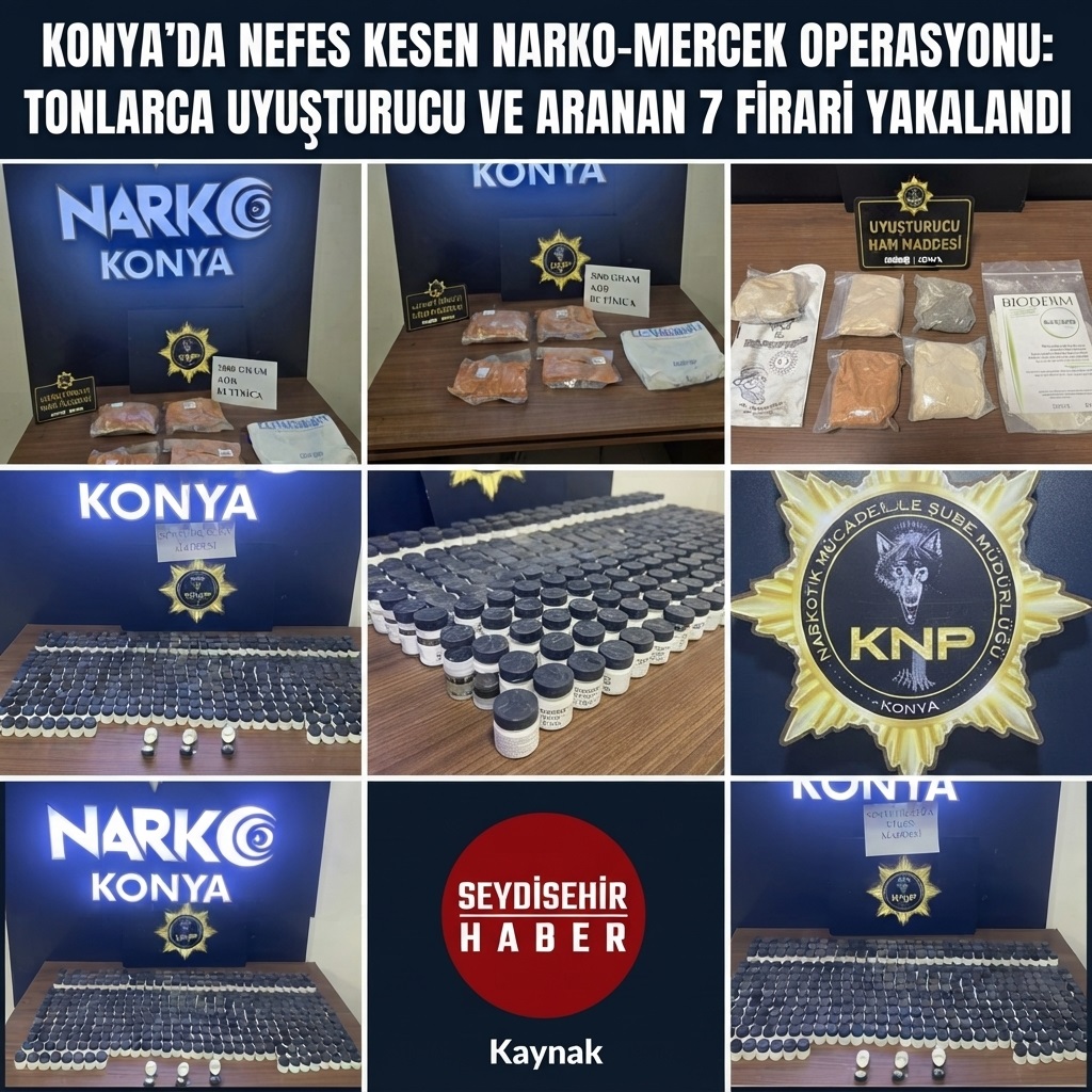 KONYA’DA NEFES KESEN NARKO-MERCEK OPERASYONU: TONLARCA UYUŞTURUCU VE ARANAN 7 FİRARİ YAKALANDI