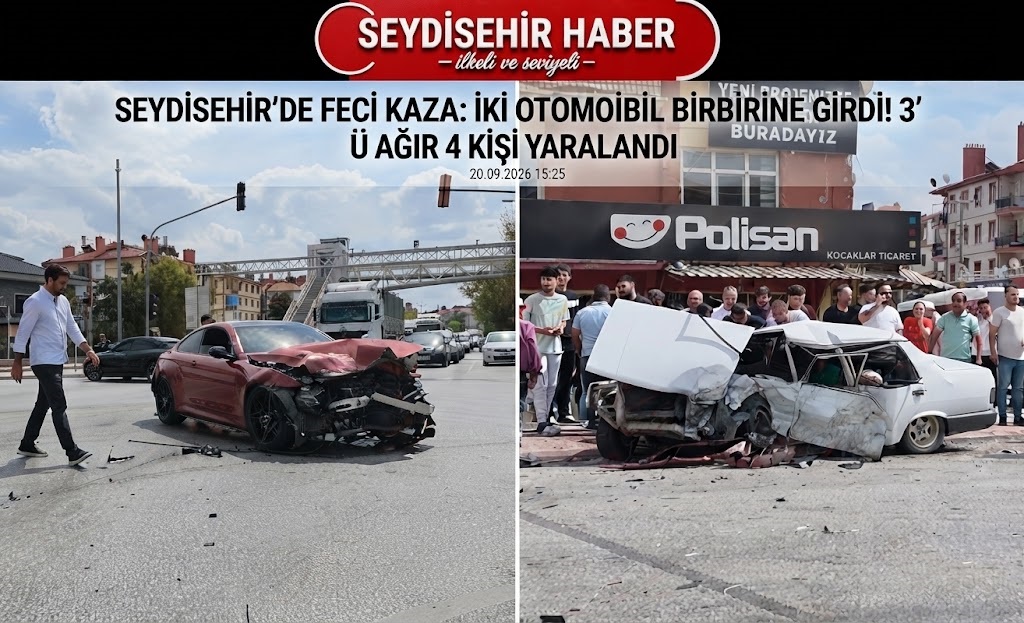 Konya’da İki Otomobil Çarpıştı: 3’ü Ağır 4 Yaralı