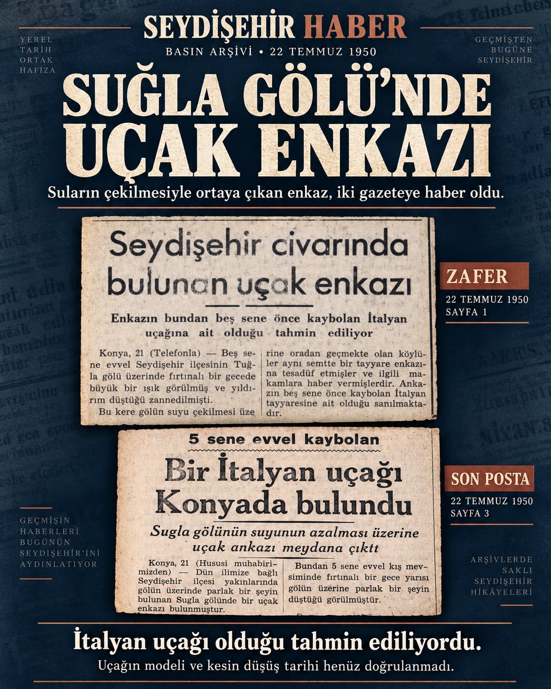 Suğla Gölü’nde İtalyan uçağı enkazı: 1950 gazetelerindeki haber yeniden gündemde