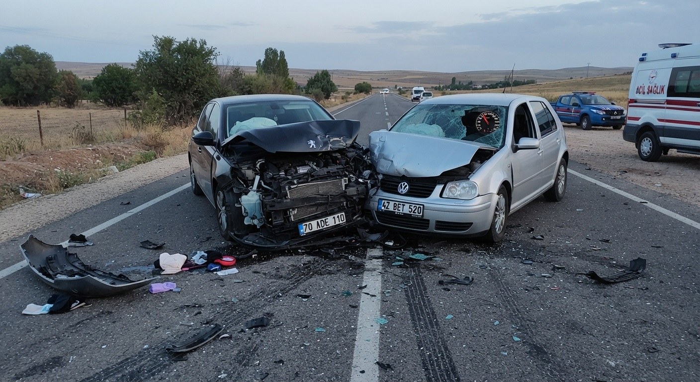 Karaman’da İki Otomobil Kafa Kafaya Çarpıştı: 2 Ölü, 5 Yaralı