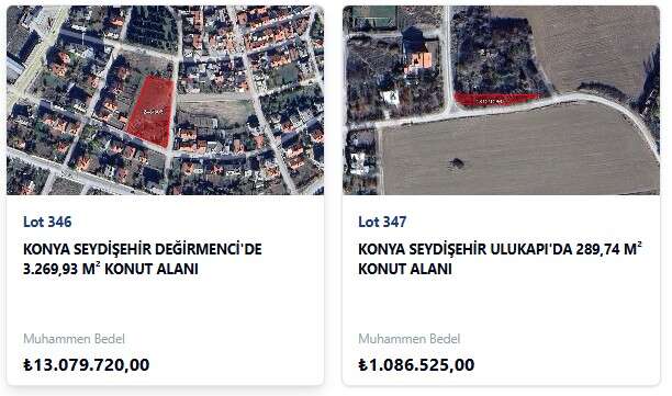 TOKİ Seydişehir’de 2 Arsayı Satışa Çıkarıyor! Konya Genelinde Fiyatlar 520 Bin TL’den Başlıyor