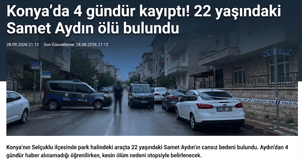 Konya’da Acı Haber: 4 Gündür Kayıp Olan 22 Yaşındaki Samet Aydın Ölü Bulundu