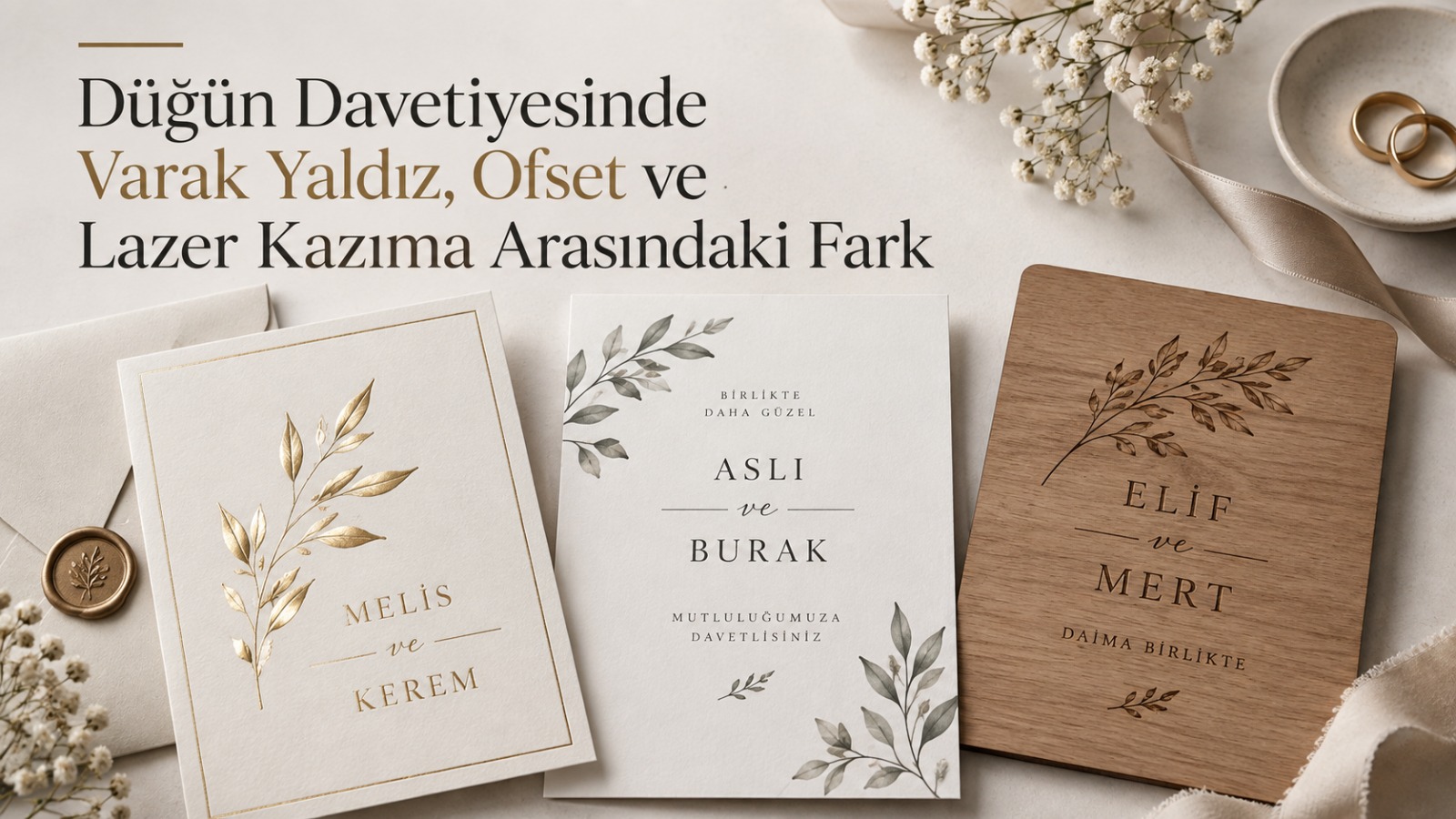 Düğün Davetiyesinde Varak Yaldız, Ofset ve Lazer Kazıma Arasındaki Fark