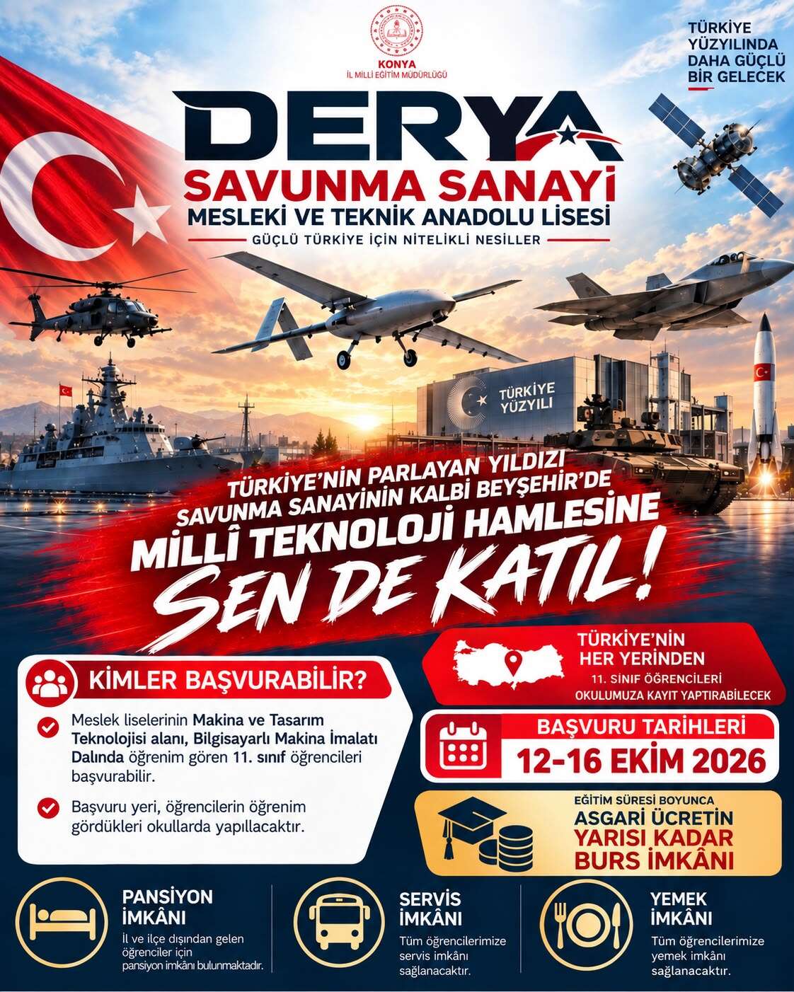 Konya Savunma Sanayi Lisesinde Başvuru Heyecanı: Burs, Yemek ve Yurt Desteği Sağlanacak