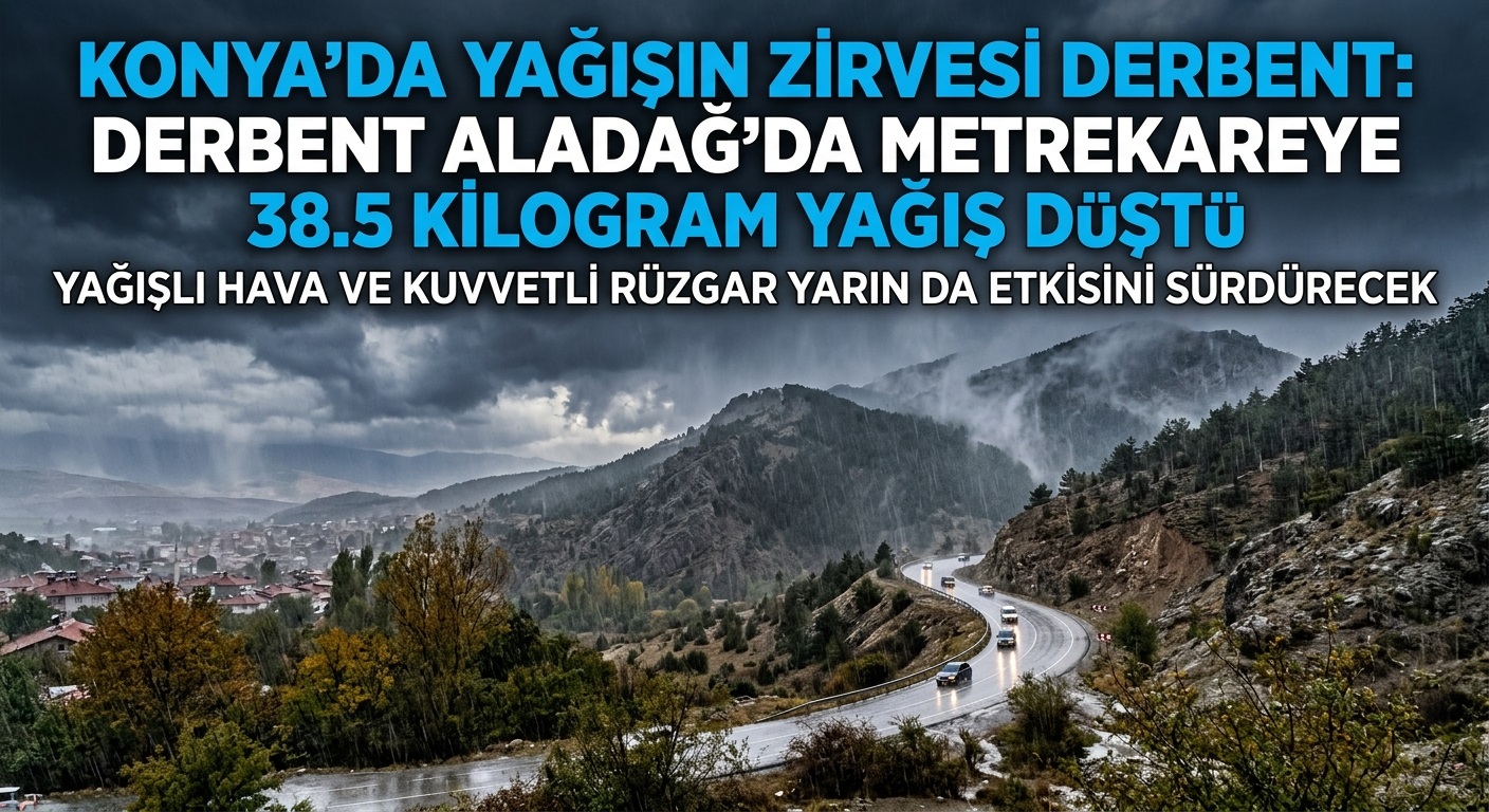 Konya'da Yağışın Zirvesi Derbent Oldu: Yarın İçin Kuvvetli Rüzgar ve Yağmur Uyarısı