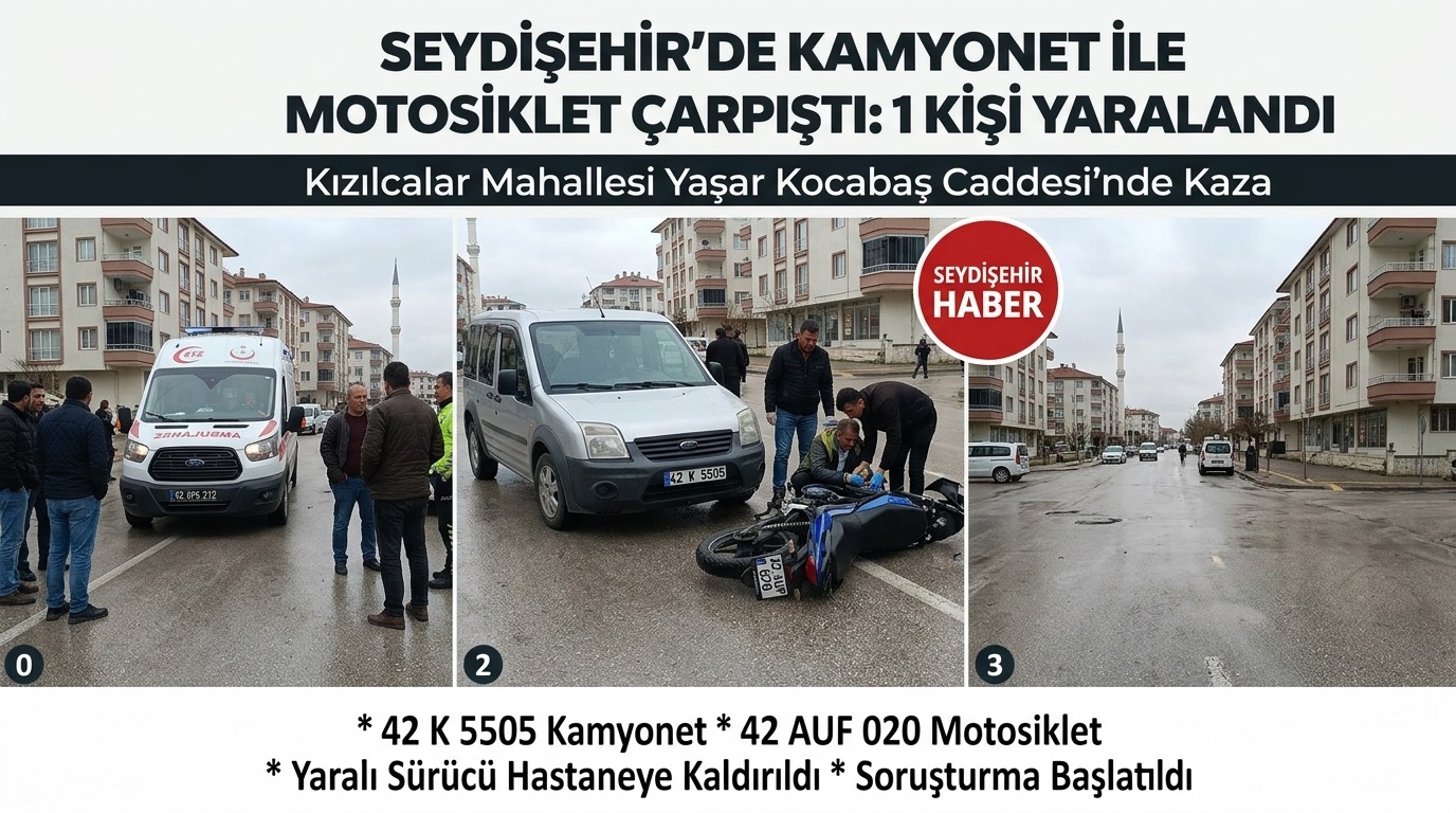 Seydişehir’de Kamyonet ile Motosiklet Çarpıştı: 1 Yaralı