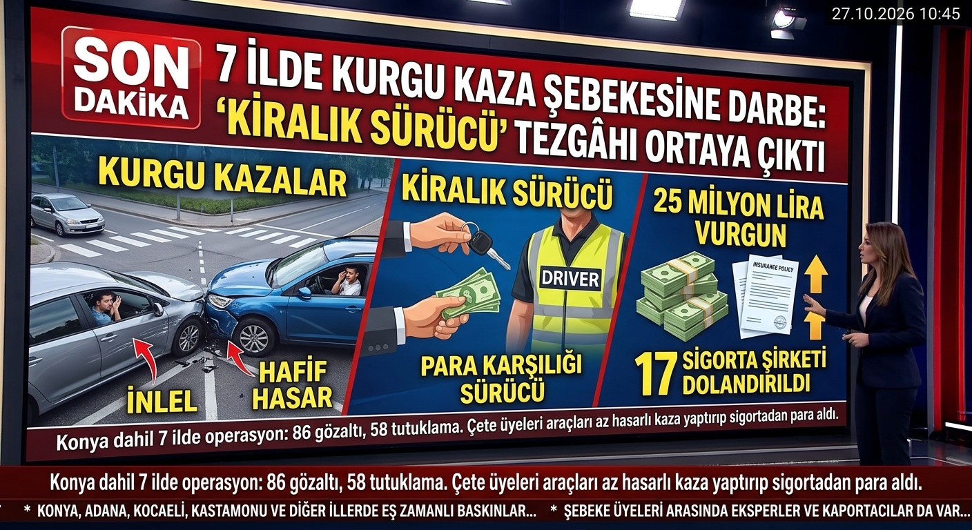 Konya Dahil 7 İlde Sigorta Vurgunu: 25 Milyon Liralık Kurgu Kaza Şebekesine Darbe