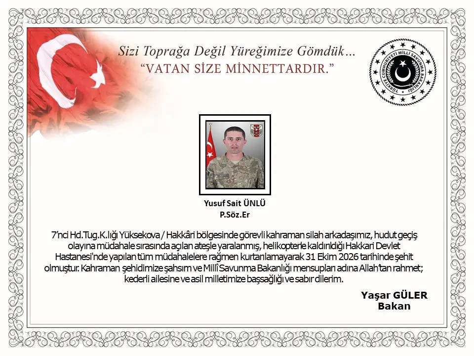 MSB'den acı haber: Hakkari'de bir askerimiz şehit oldu