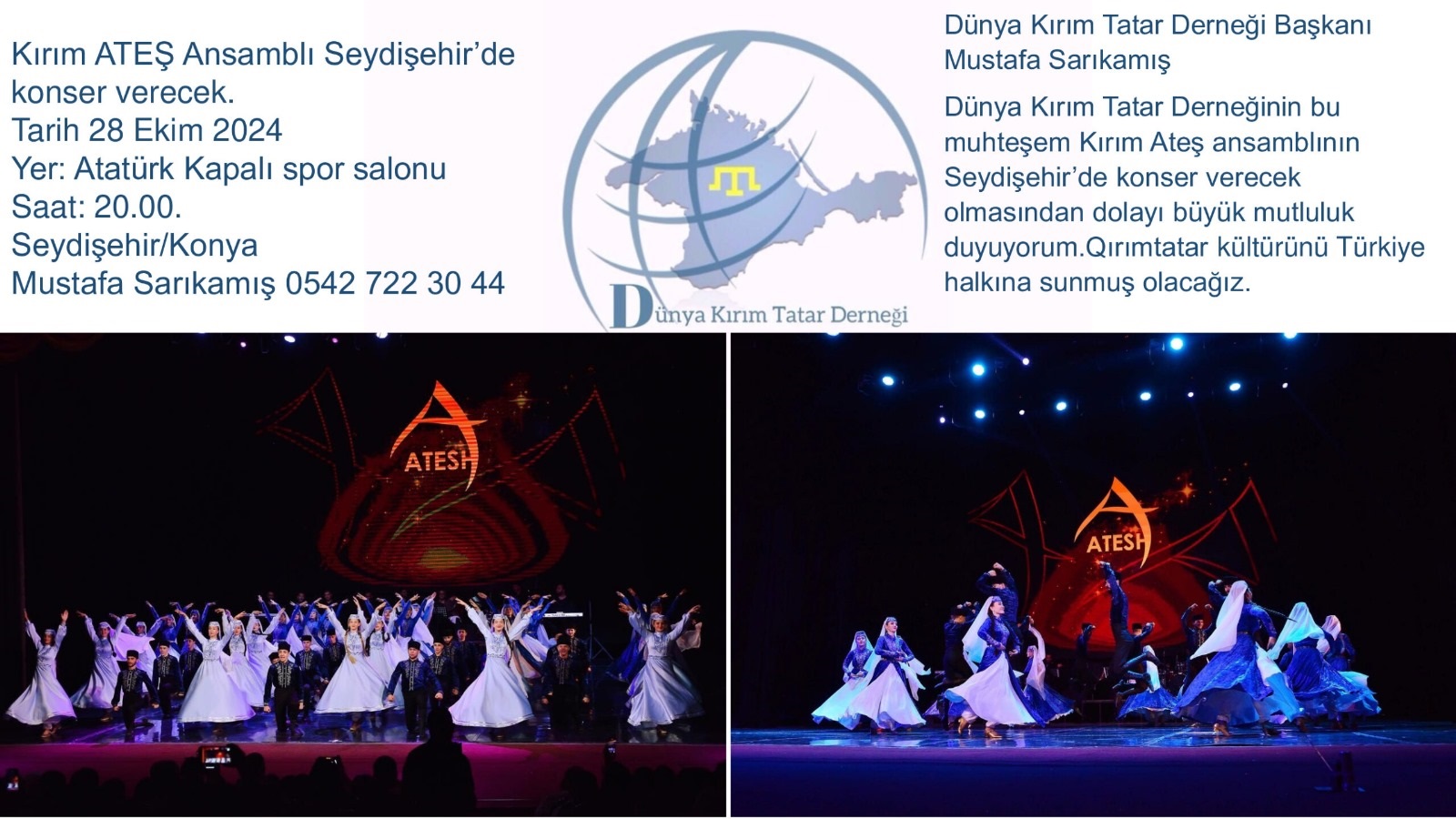 Kırım Tatar ATEŞ ansamblı Seydişehir’de 28 Ekim 2024 günü konser verecek  