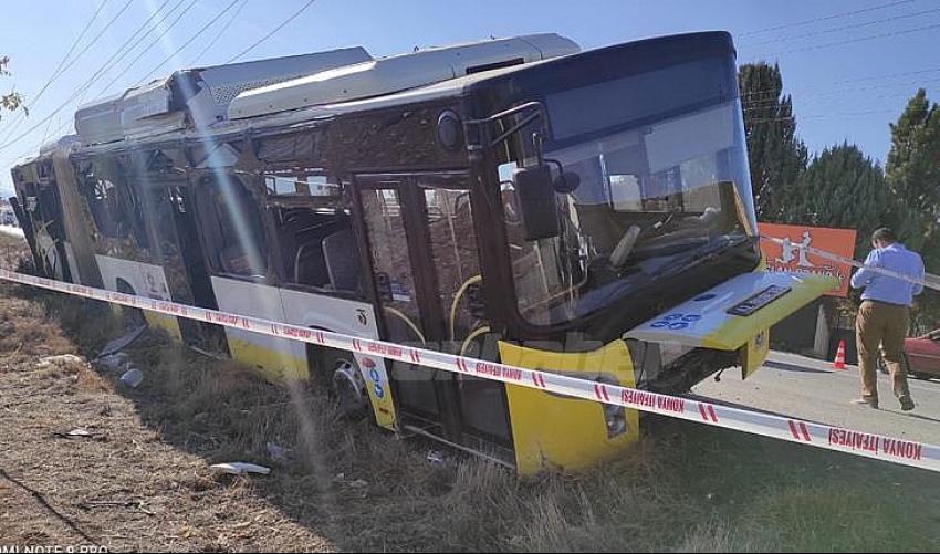 Konya'da belediye otobüsü  devrildi 17 kişi yaralandı