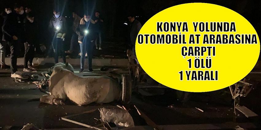 Konya yolunda otomobil at arabasına çarptı: 1 ölü, 1 yaralı