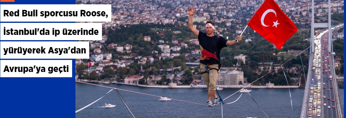 Red Bull sporcusu Roose, İstanbul'da ip üzerinde yürüyerek Asya'dan Avrupa'ya geçti